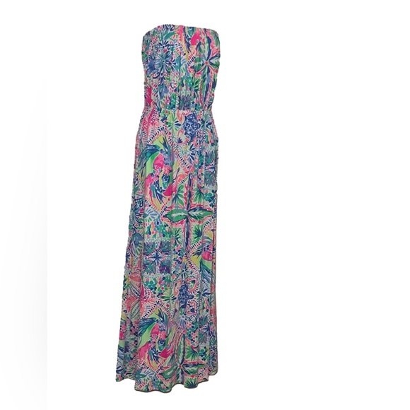 Vineyard Vines Marlisa Maxi Dress Strapless Tropical Pink Blue Green NWT Med - Picture 2 of 10
